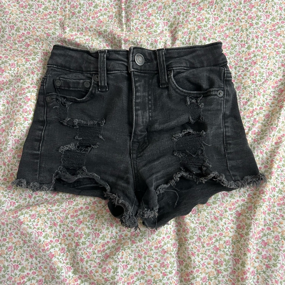Aeropostale Black Jean Shorts Distressed High-Waisted